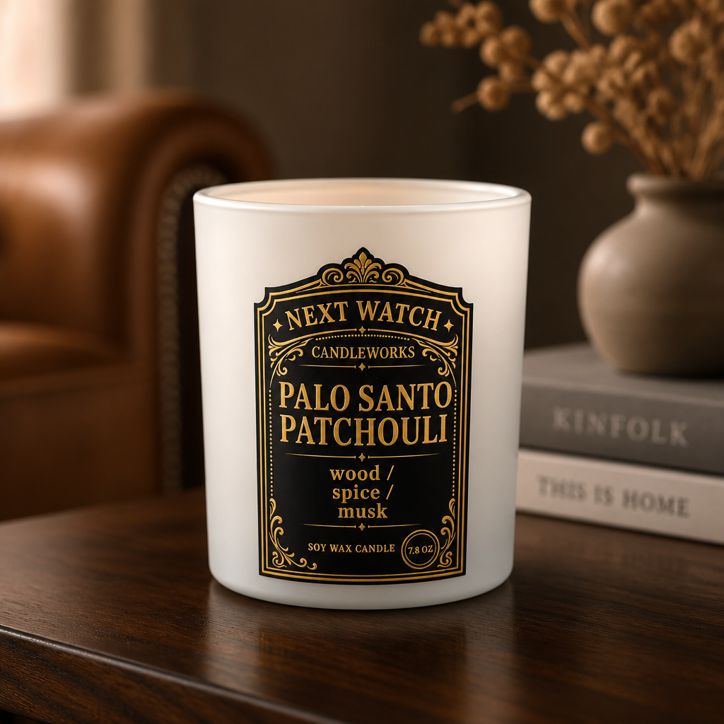 Palo Santo Patchouli scented soy wax candle